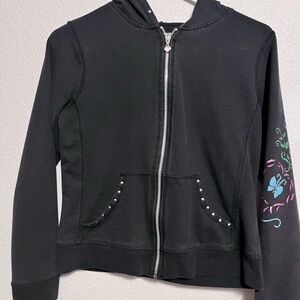 Black Long Sleeve Tee with Embroidered Design